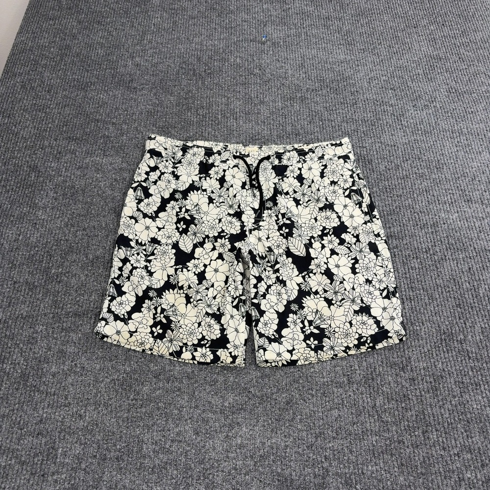 Gap Pool Short Mens S Black White Polyester Floral Swim Trunks Board Shorts Surf